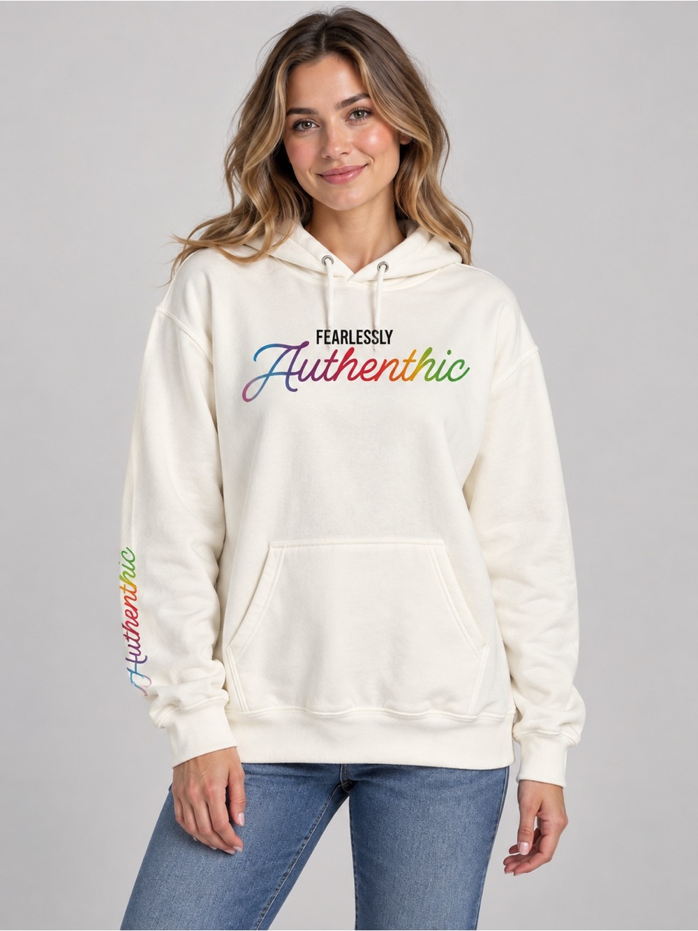 Fearlessly Authenthic Cream Hoodie Sweater - Women